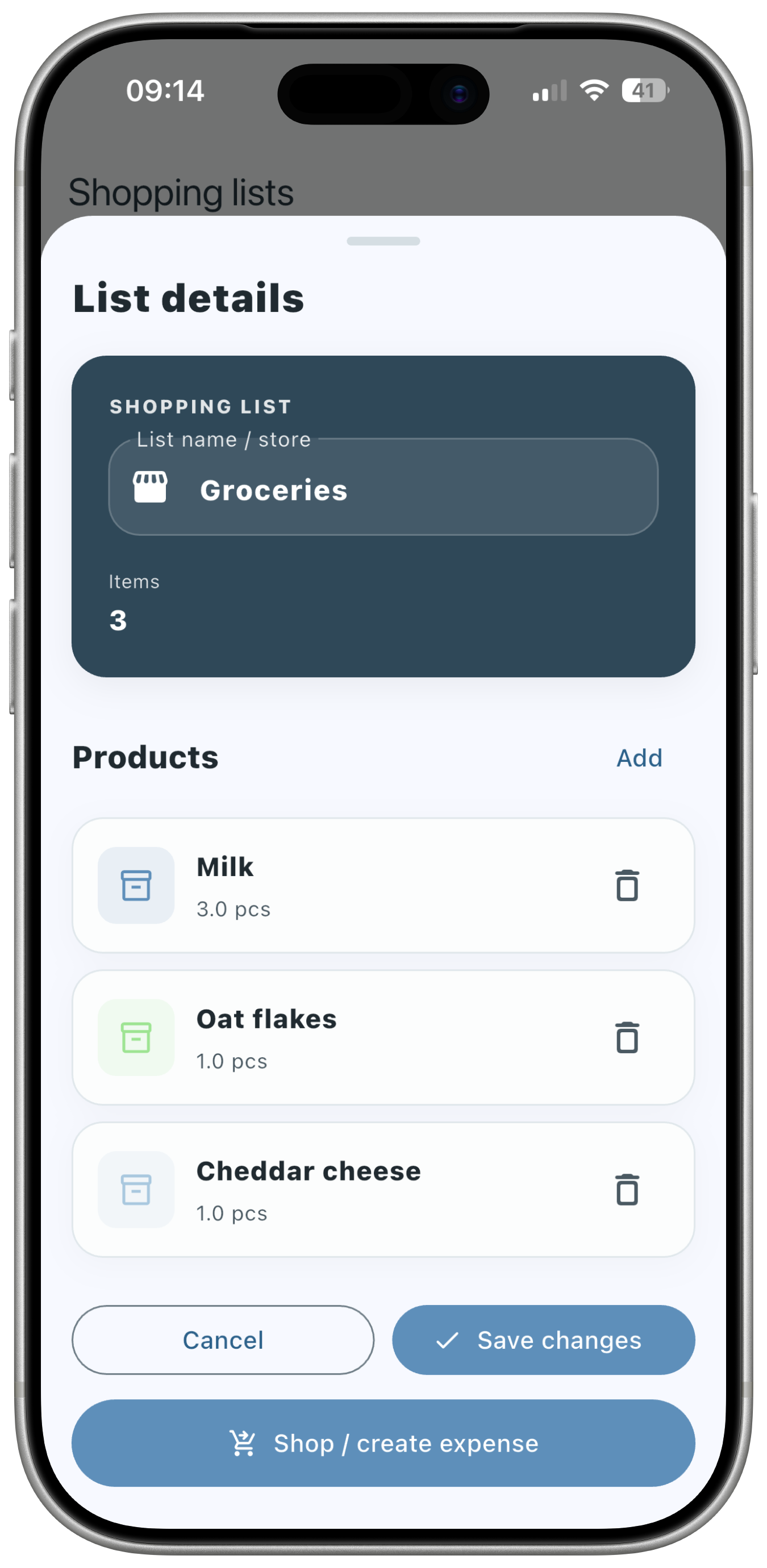 MamonApp shopping list